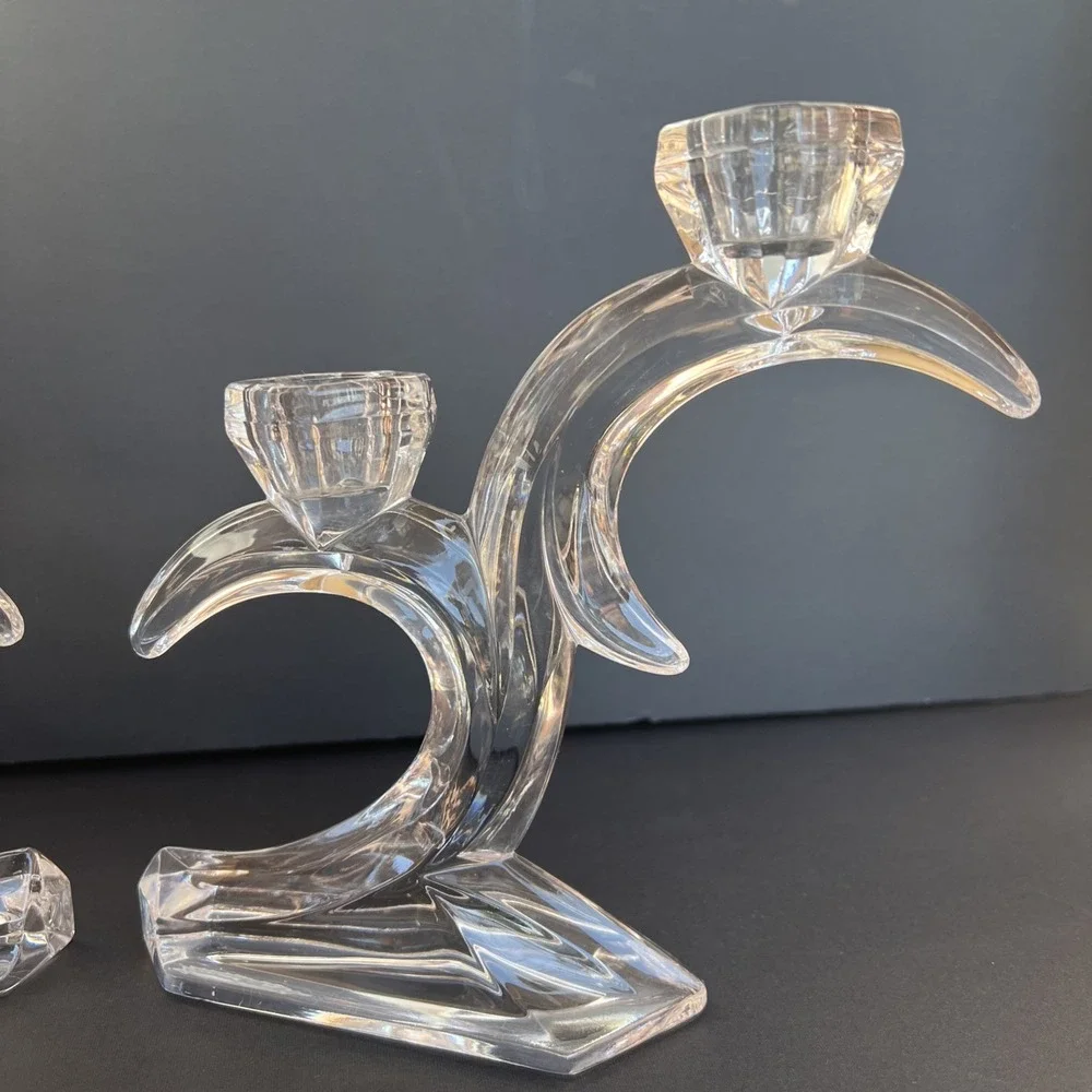 Rattenberg Bleikristall German VTG Lead Crystal Double Wave Candle Stick Holders
